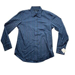 7 Diamonds Large NEW w/ Tags Blue‎ Stripe Button Up Long Sleeve 100% Cotton